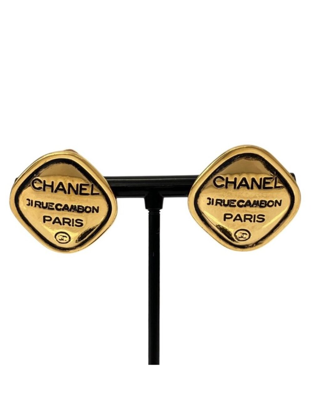 Chanel Cambon Plate Earrings Gold Colored